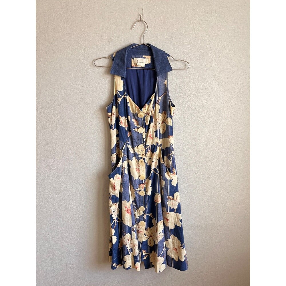by Anthropologie Camelia Collared Dress in Blue Floral Size US 2